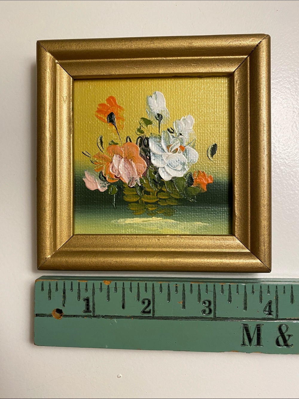 Mini Floral Oil Painting in Gold Frame - Yellow, White, Pink, Orange - Picture 3 of 4